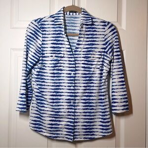 J. McLaughlin Brynn Lyford Blue and White Ink Striped Button-Up Shirt XS